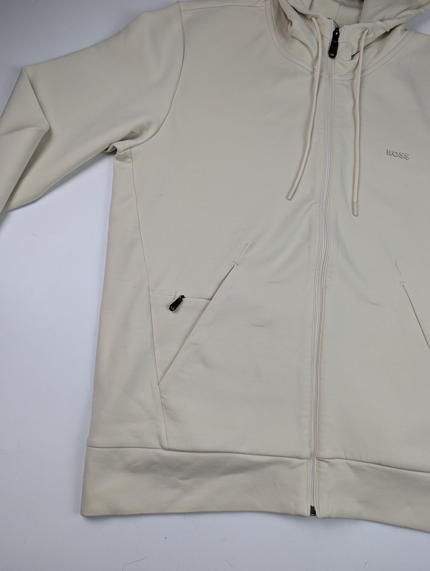 Boss Men's Saggy Full-Zip Hoodie with Adjustable Drawstring Hood - Cream (Open White)