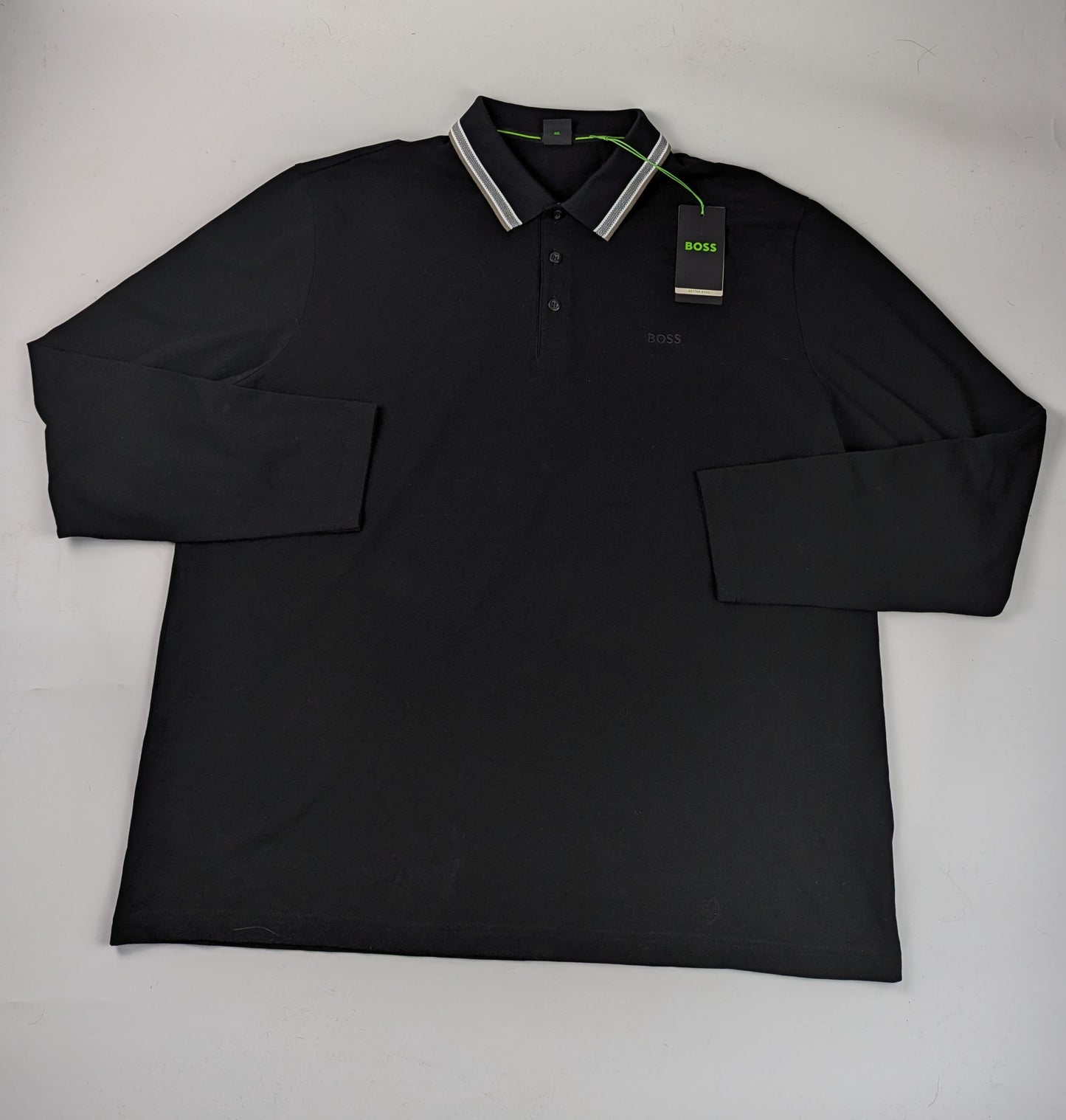 Boss Men's Plisy Tipped Collar Cotton Long Sleeve Polo Shirt - Black