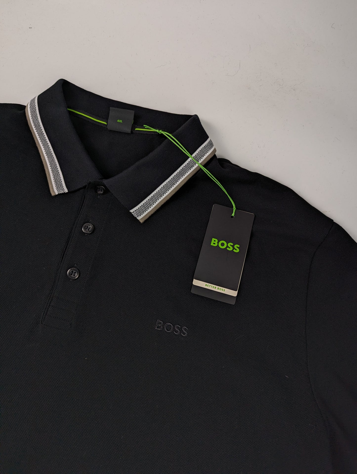 Boss Men's Plisy Tipped Collar Cotton Long Sleeve Polo Shirt - Black