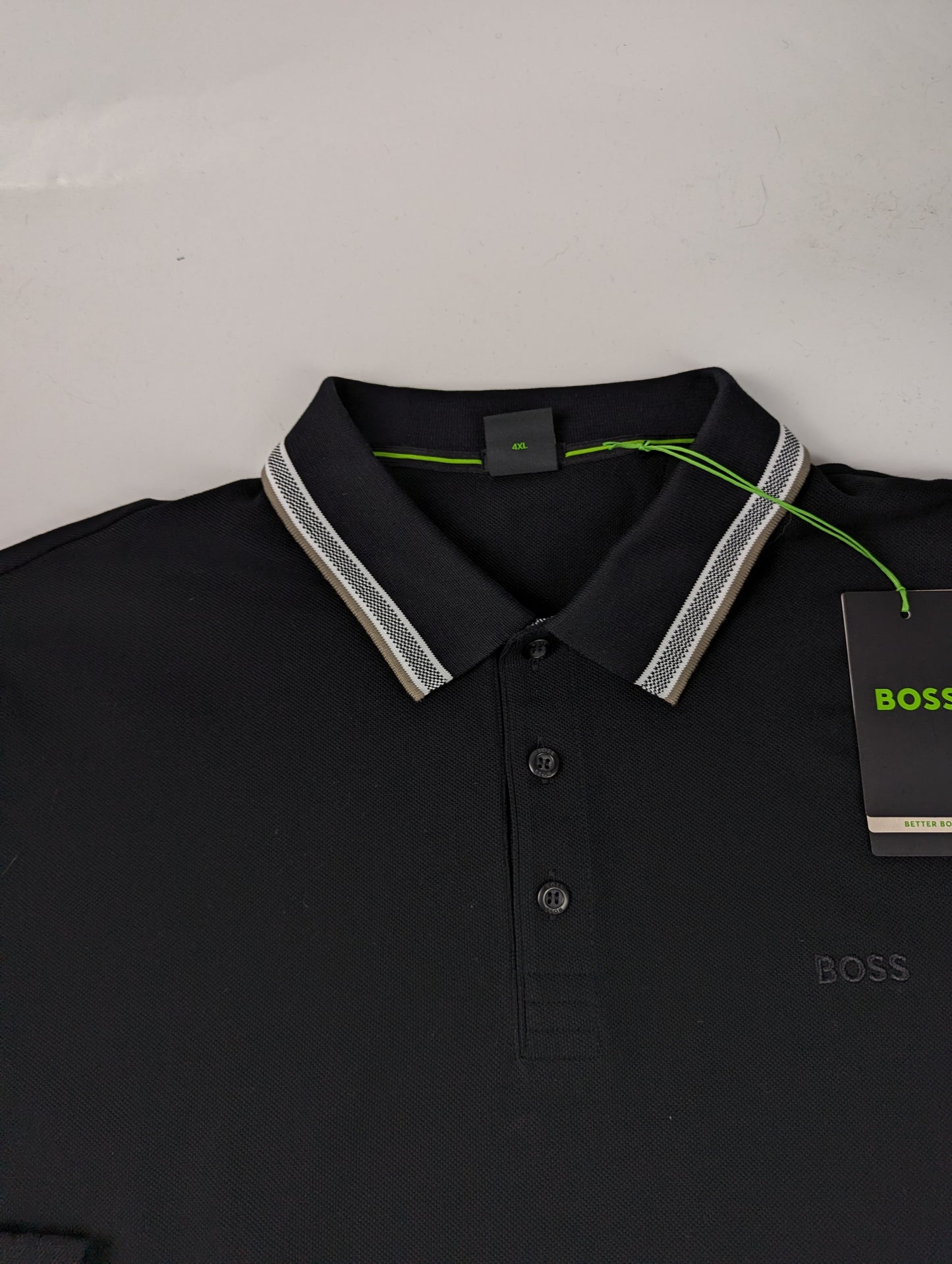 Boss Men's Plisy Tipped Collar Cotton Long Sleeve Polo Shirt - Black