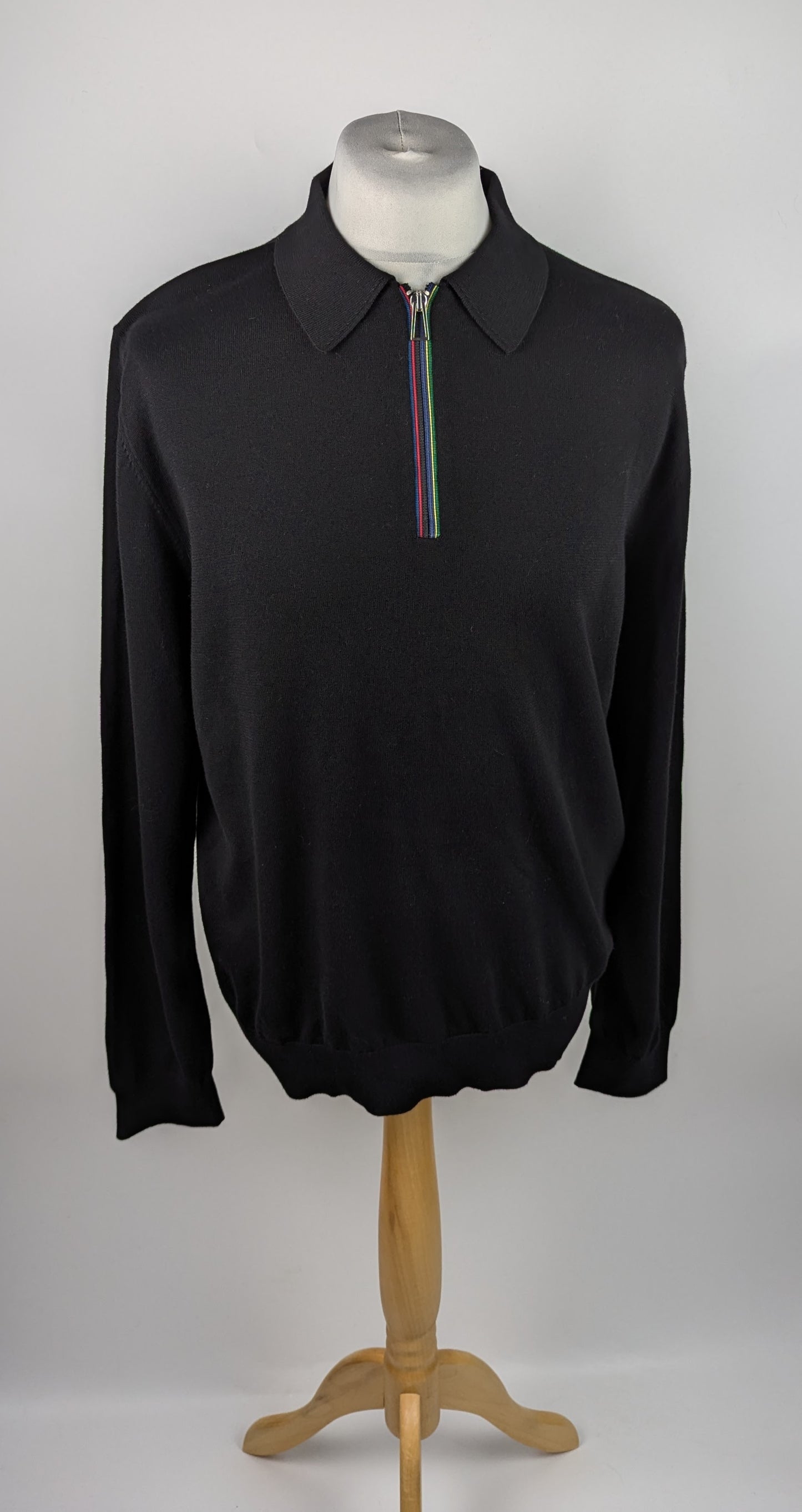Paul Smith Sports Stripe zip polo Long Sleeve - Black