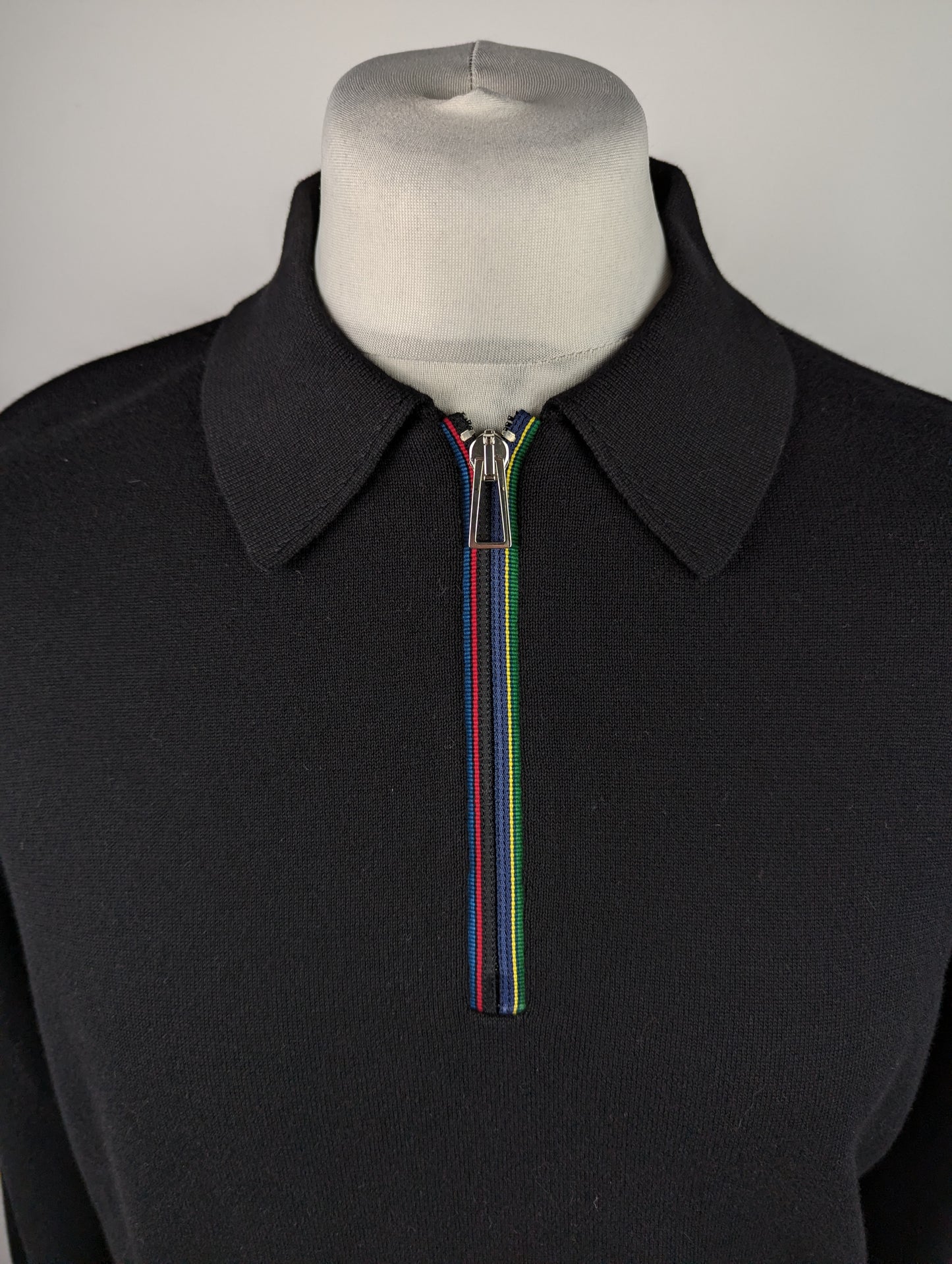 Paul Smith Sports Stripe zip polo Long Sleeve - Black