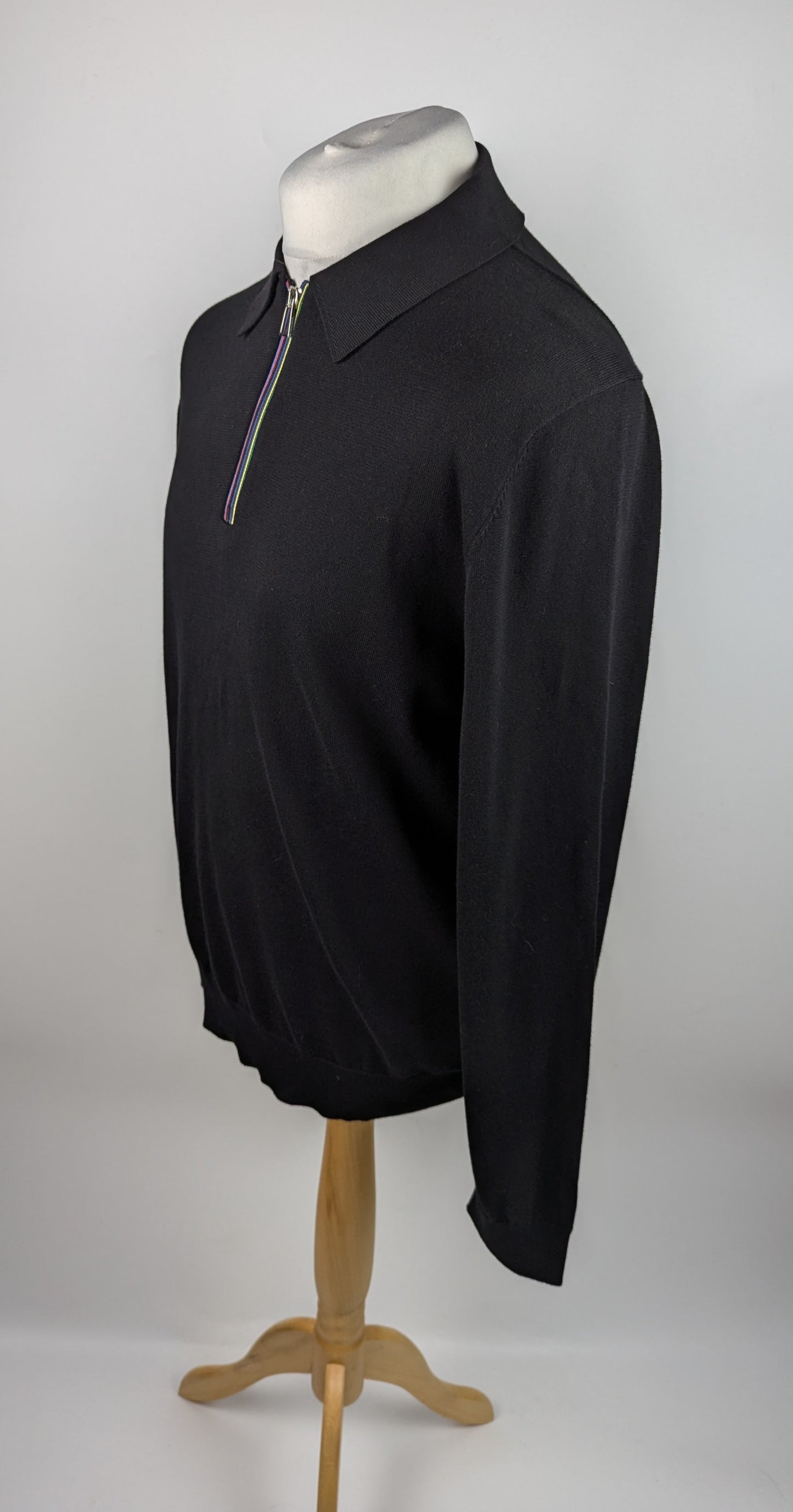 Paul Smith Sports Stripe zip polo Long Sleeve - Black
