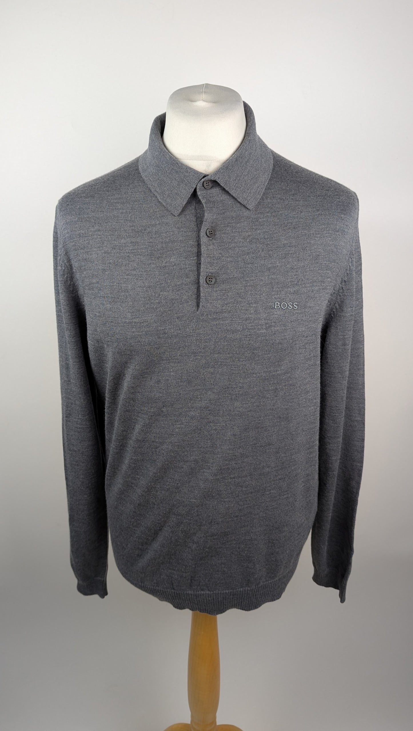 Boss Men's Banet E Knitted Long Sleeve Polo Shirt - Grey