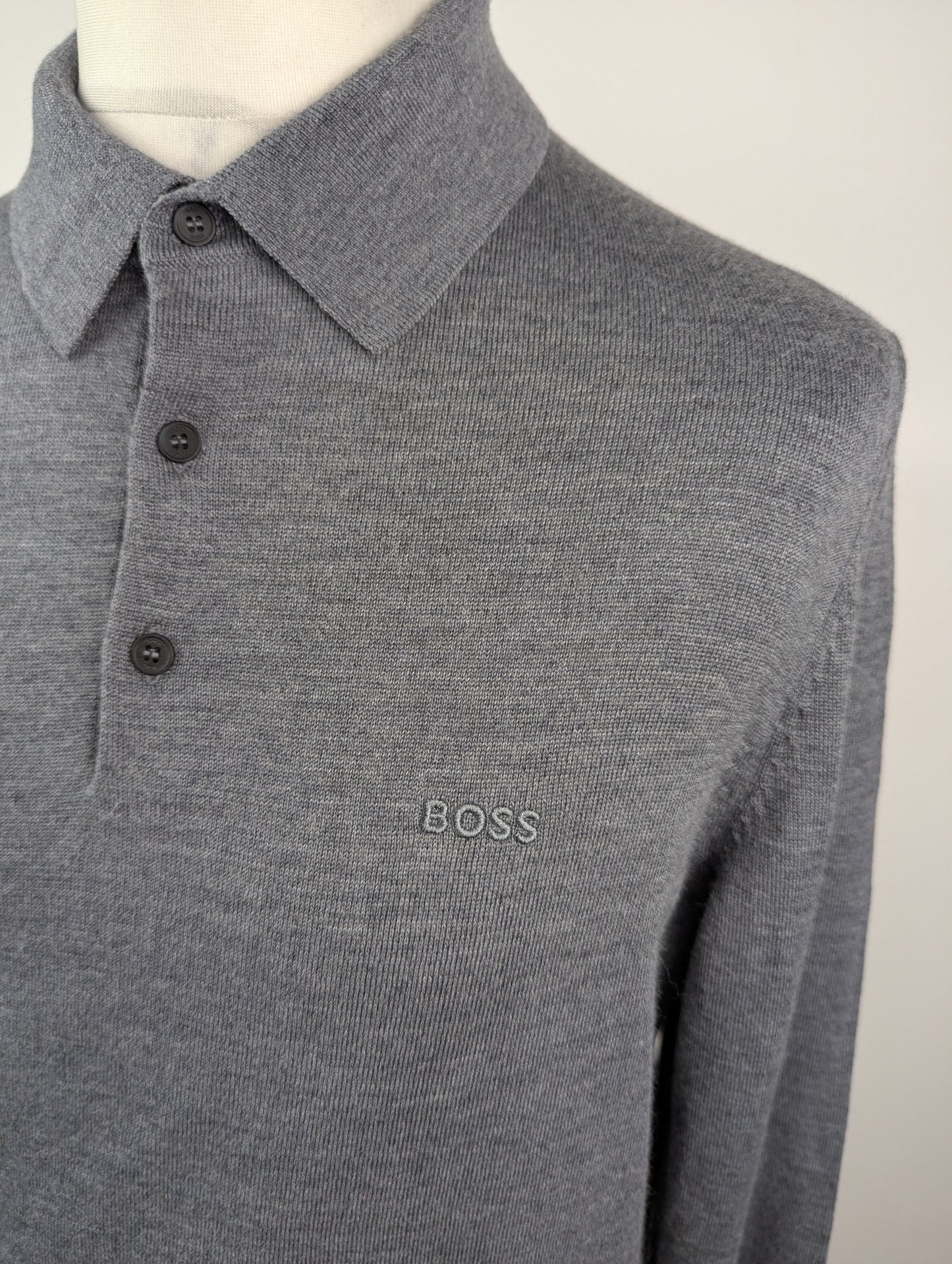 Boss Men's Banet E Knitted Long Sleeve Polo Shirt - Grey