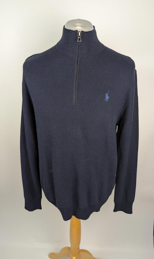 Polo Ralph Lauren Mesh-Knit Cotton Quarter-Zip Jumper - Navy