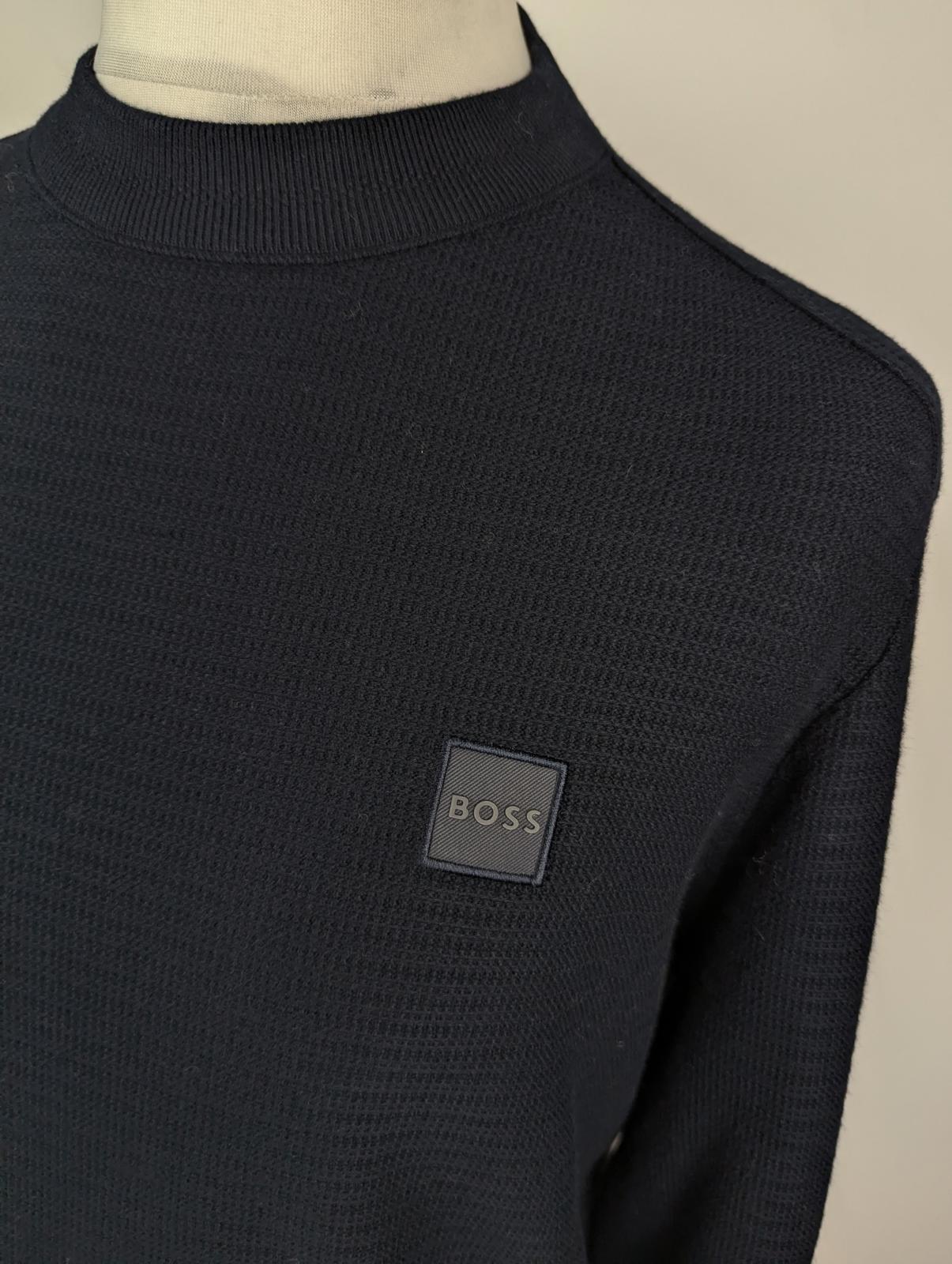 Boss Men's Anion Orange Cotton Cashmere Long Sleeve Jumper - Navy