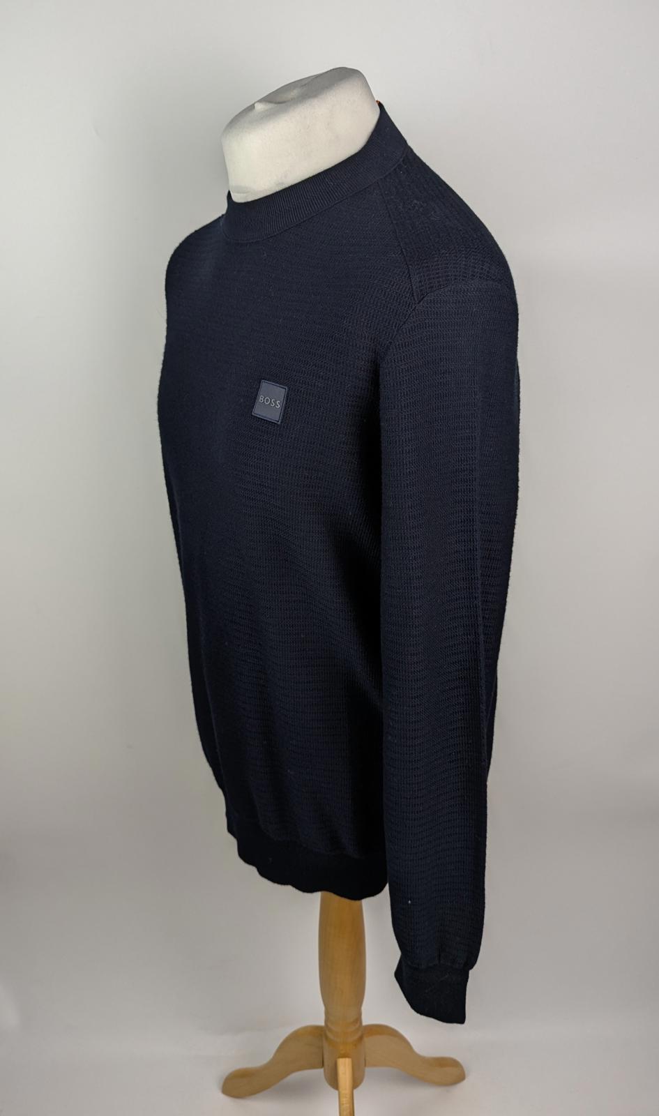 Boss Men's Anion Orange Cotton Cashmere Long Sleeve Jumper - Navy