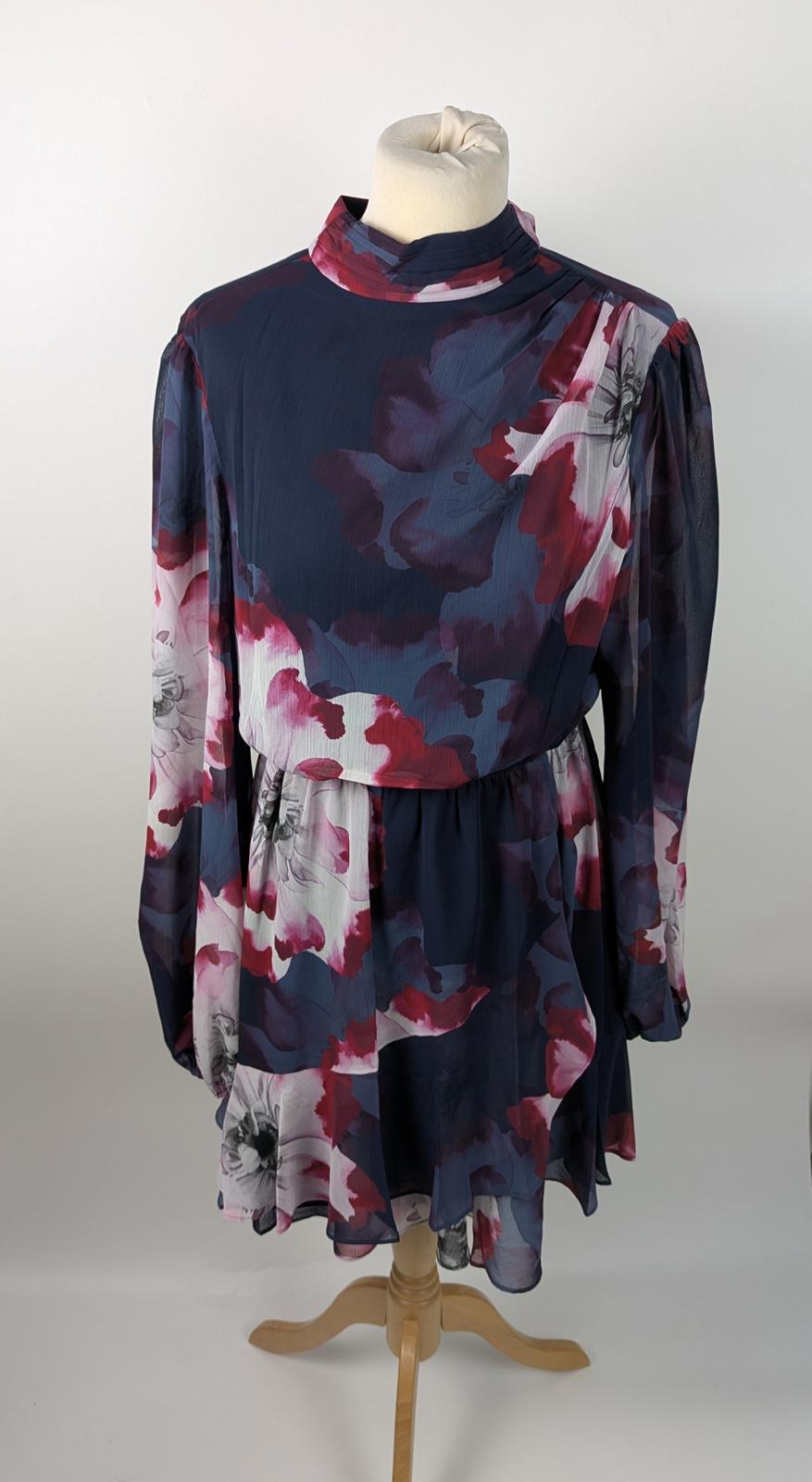 Ted Baker Floral Crew Mini Dress long sleeves -  Navy