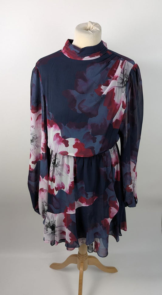 Ted Baker Floral Crew Mini Dress long sleeves -  Navy