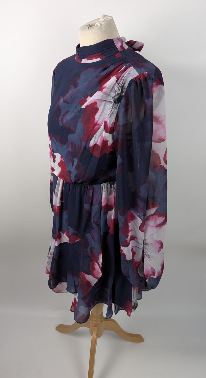 Ted Baker Floral Crew Mini Dress long sleeves -  Navy