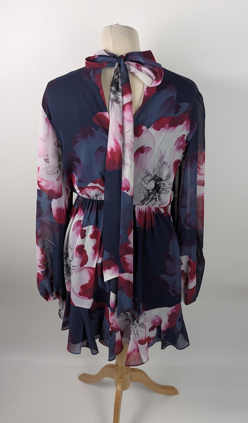 Ted Baker Floral Crew Mini Dress long sleeves -  Navy