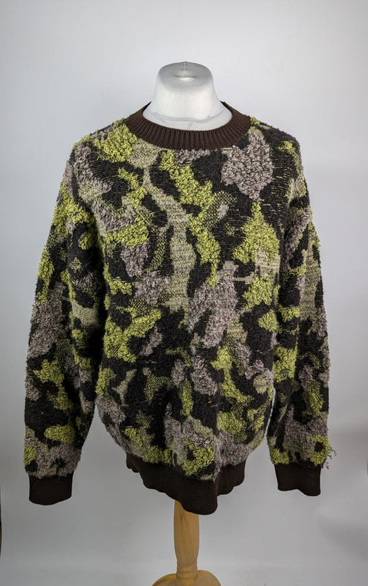 Boss Meloy Relaxed Fit Long Sleeve Sweater Jumper - green / brown