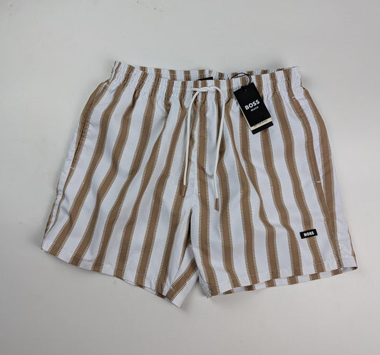 BOSS Piranha Men's Swim Shorts - Beige / White