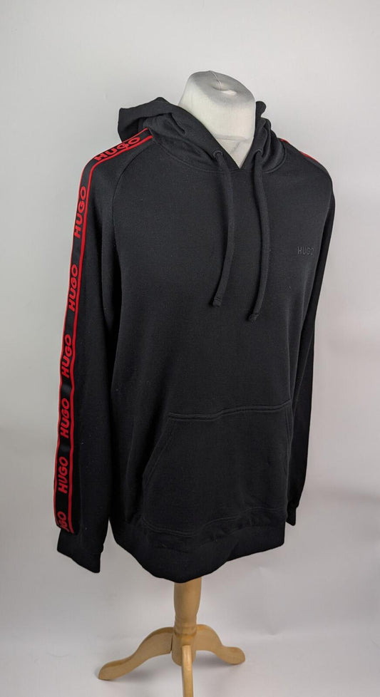 Hugo Mens Liam Pullover Hoodie with Logo Tape Detail - Black