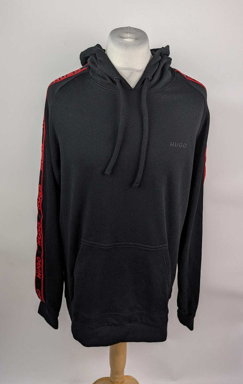 Hugo Mens Liam Pullover Hoodie with Logo Tape Detail - Black