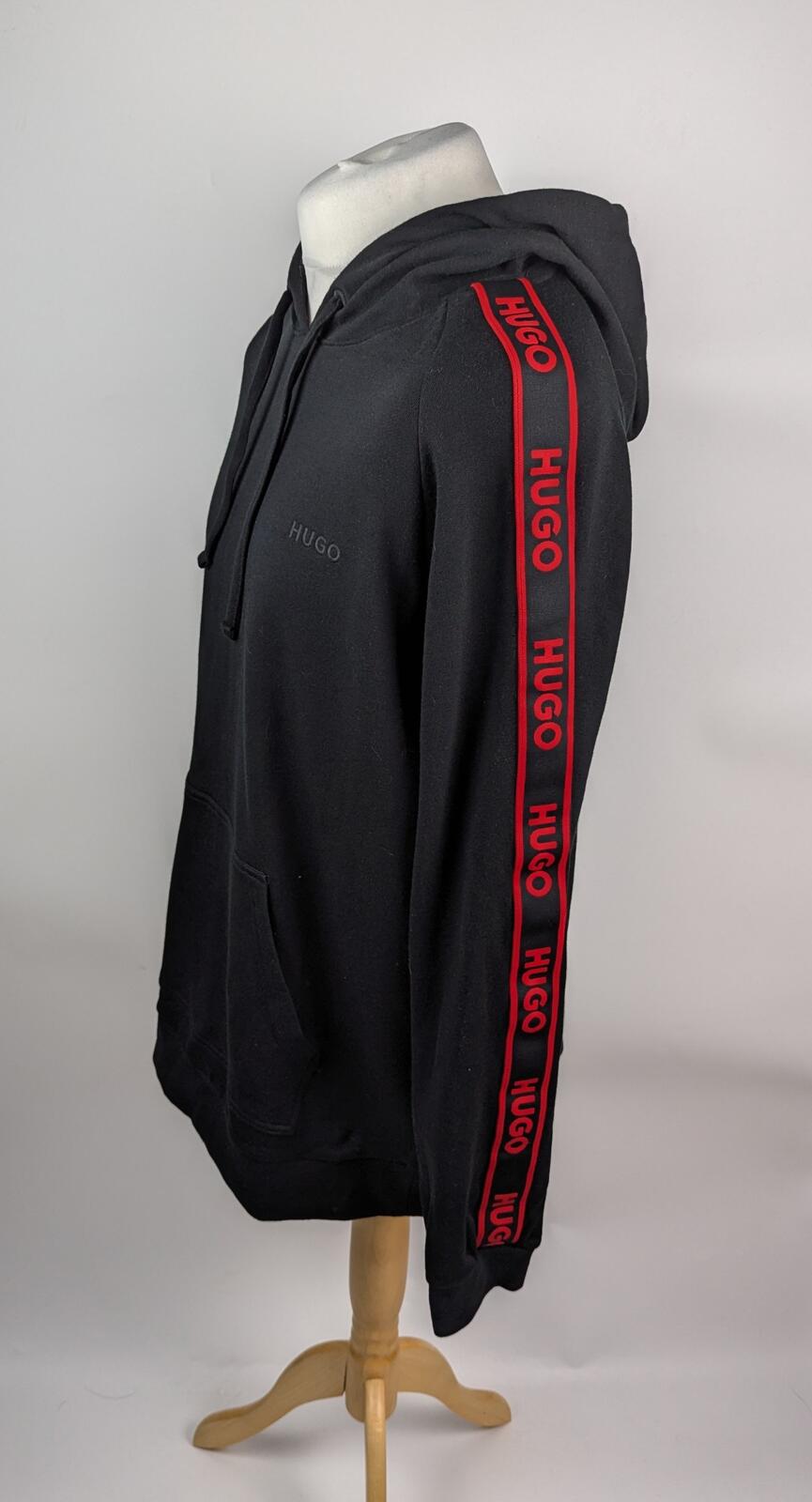 Hugo Mens Liam Pullover Hoodie with Logo Tape Detail - Black