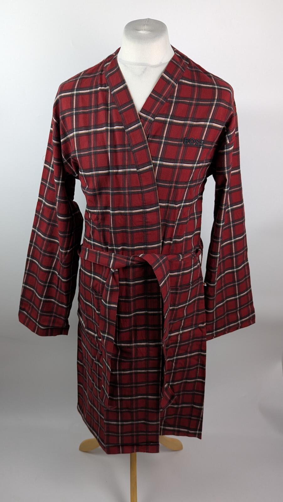 Boss Mens Holiday Checked Robe - Dark Red