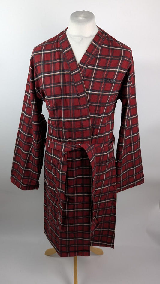 Boss Mens Holiday Checked Robe - Dark Red
