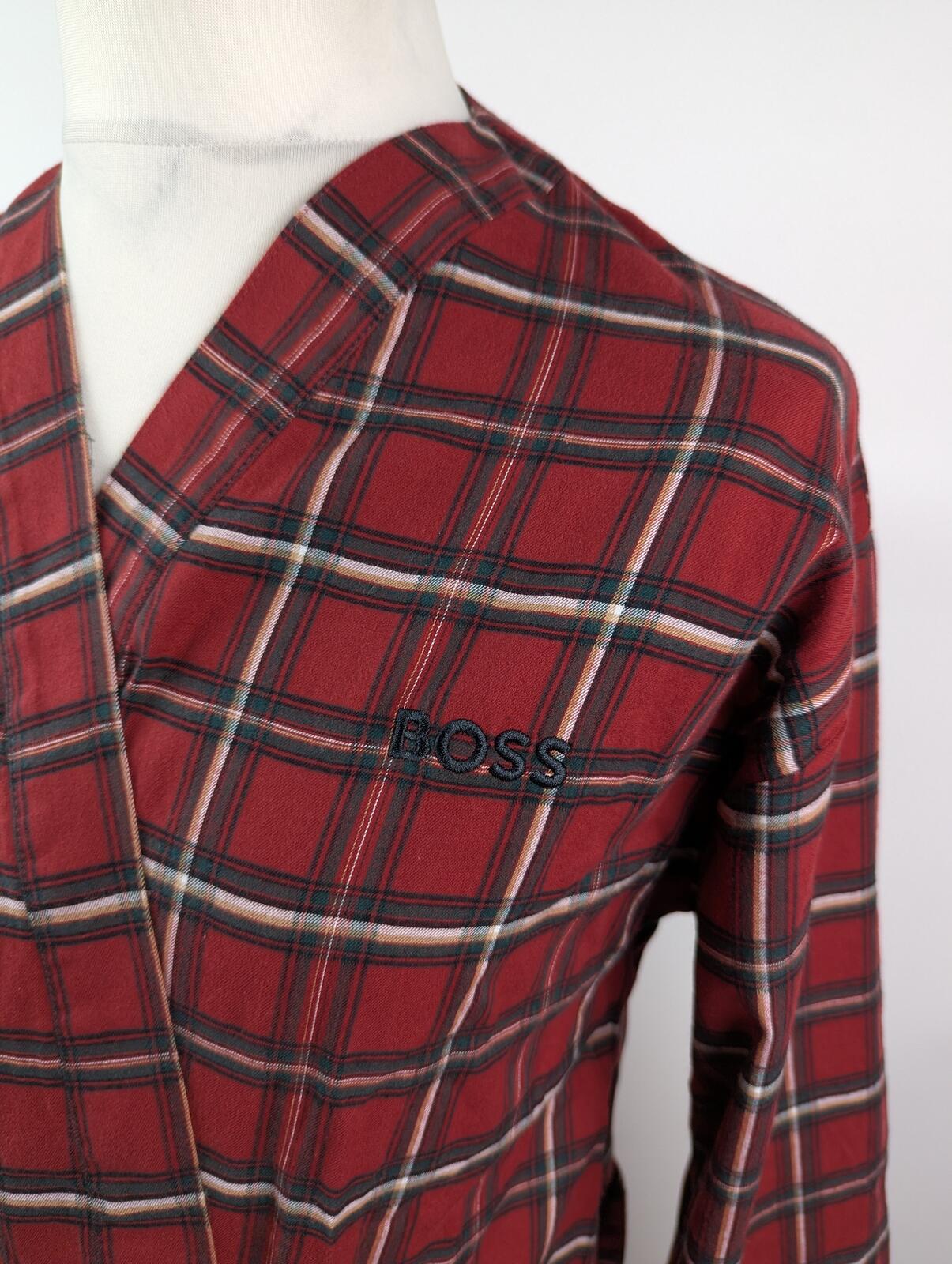 Boss Mens Holiday Checked Robe - Dark Red