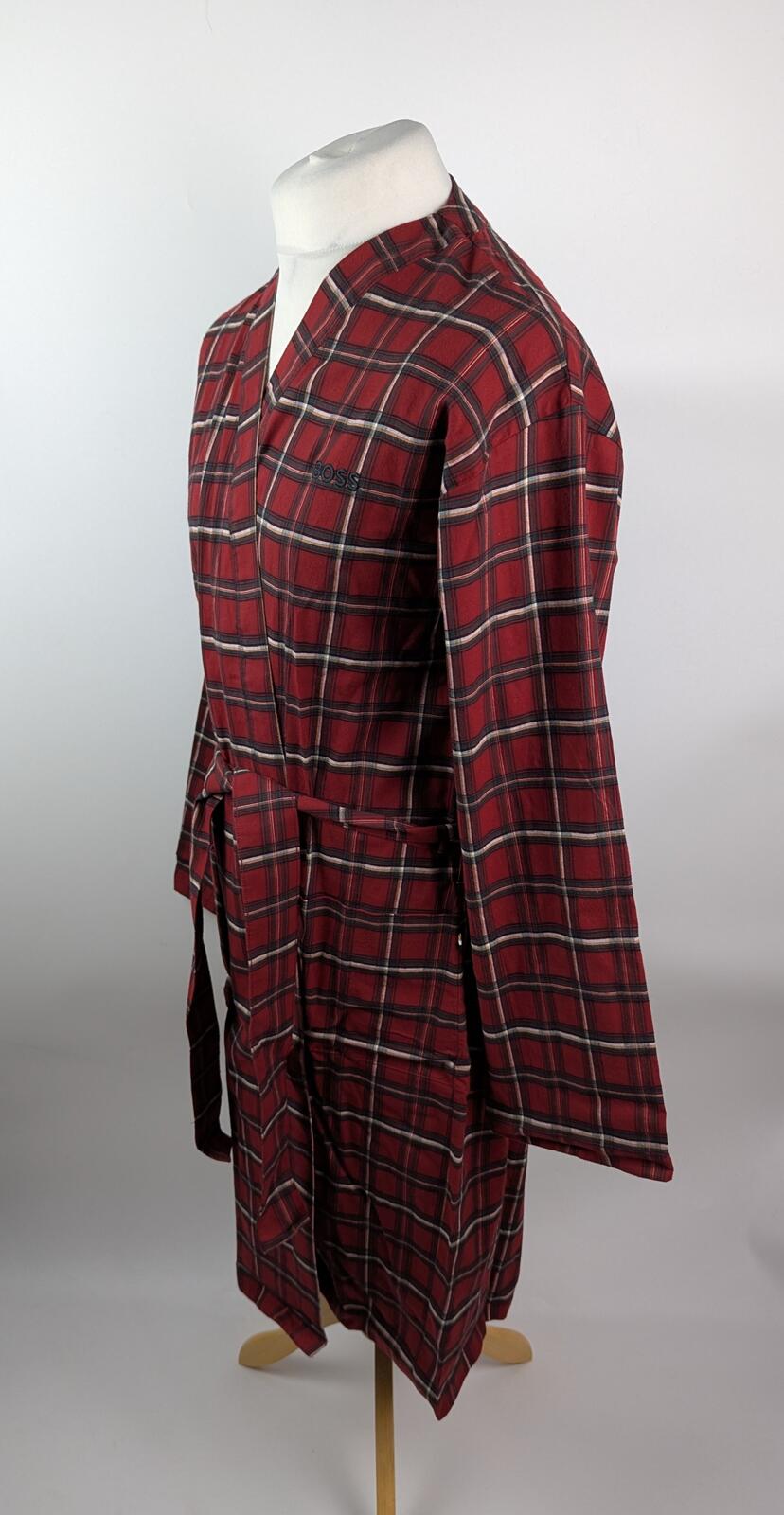 Boss Mens Holiday Checked Robe - Dark Red