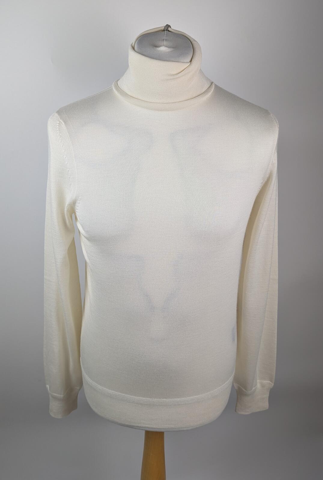 Tom Ford Mens Fine Gauge Cashmere Silk Roll Neck Sweater - Cream