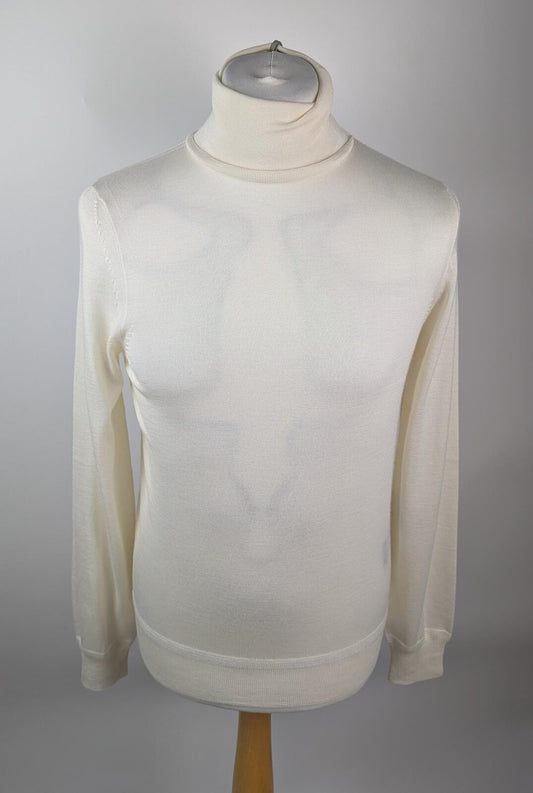 Tom Ford Mens Fine Gauge Cashmere Silk Roll Neck Sweater - Cream