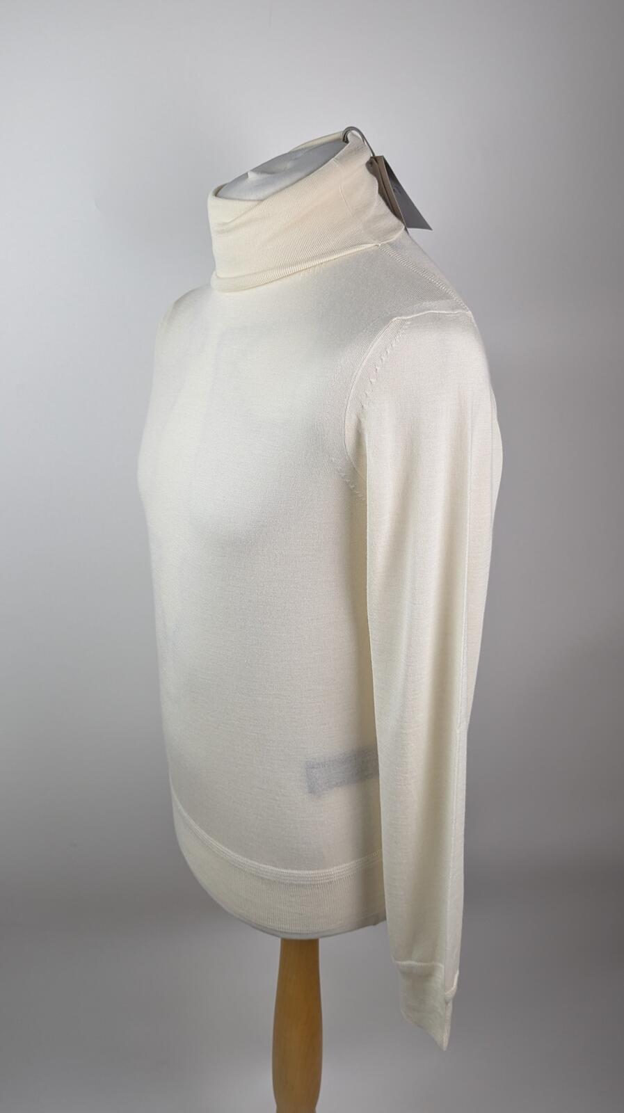 Tom Ford Mens Fine Gauge Cashmere Silk Roll Neck Sweater - Cream