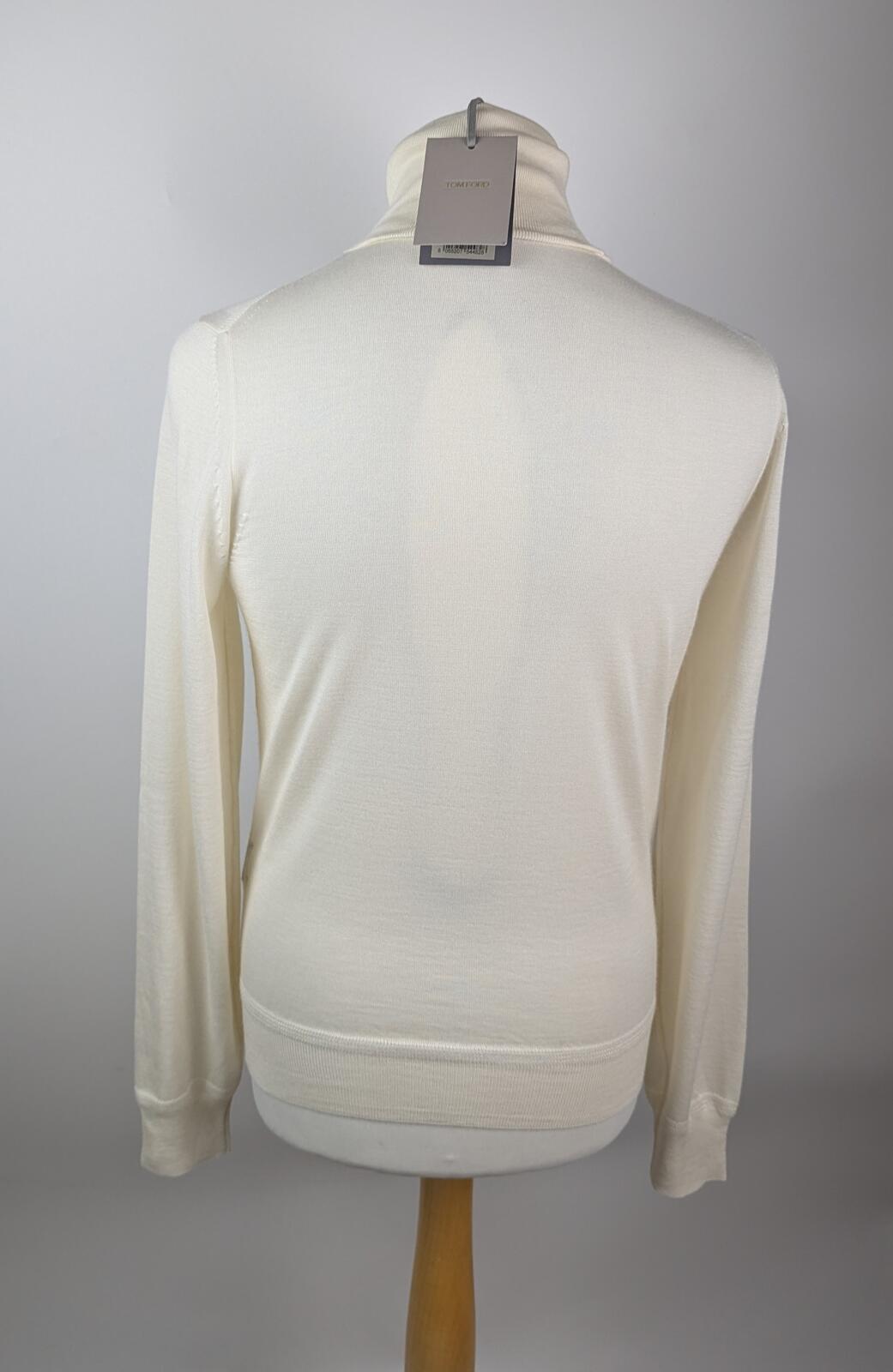 Tom Ford Mens Fine Gauge Cashmere Silk Roll Neck Sweater - Cream