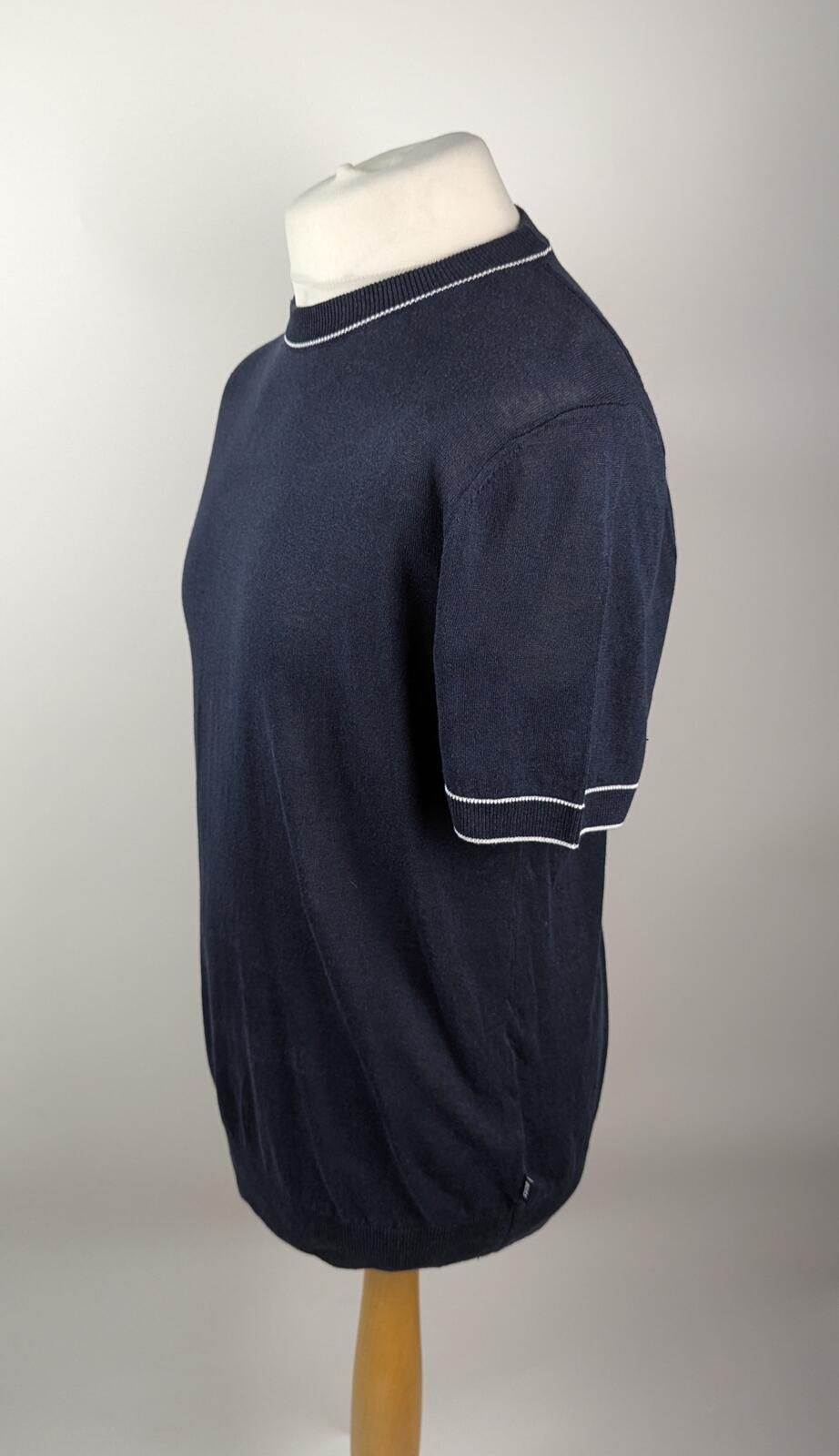 BOSS Mens Jiovanni t-shirt knitted linen blend -Navy blue