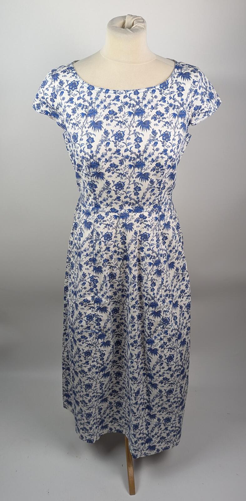 L.K.Bennett Glenda Cotton Blend Dress - Blue / White floral print Size UK 12