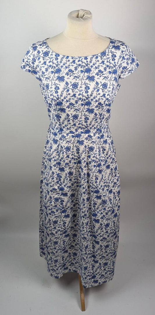 L.K.Bennett Glenda Cotton Blend Dress - Blue / White floral print Size UK 12