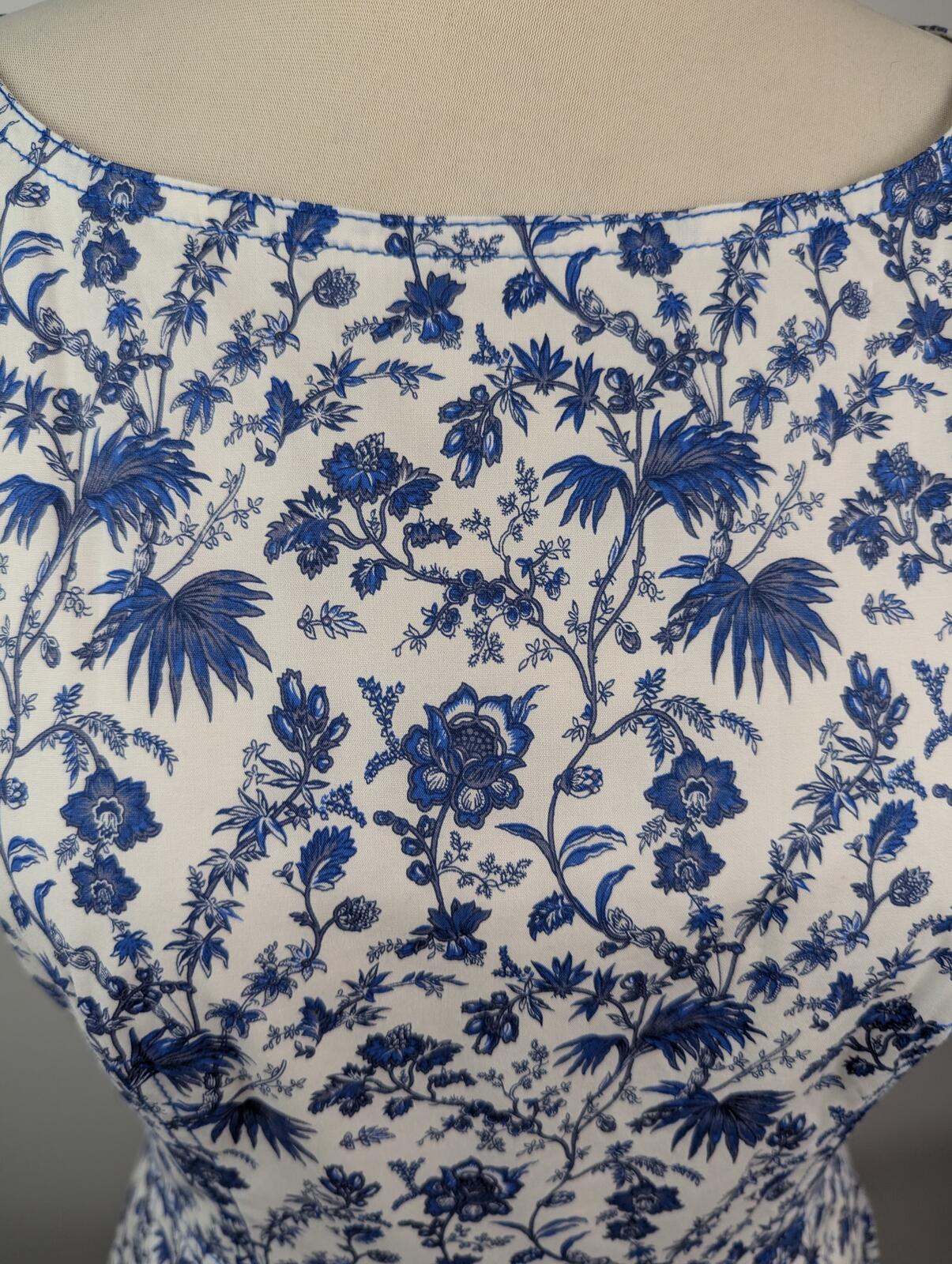 L.K.Bennett Glenda Cotton Blend Dress - Blue / White floral print Size UK 12