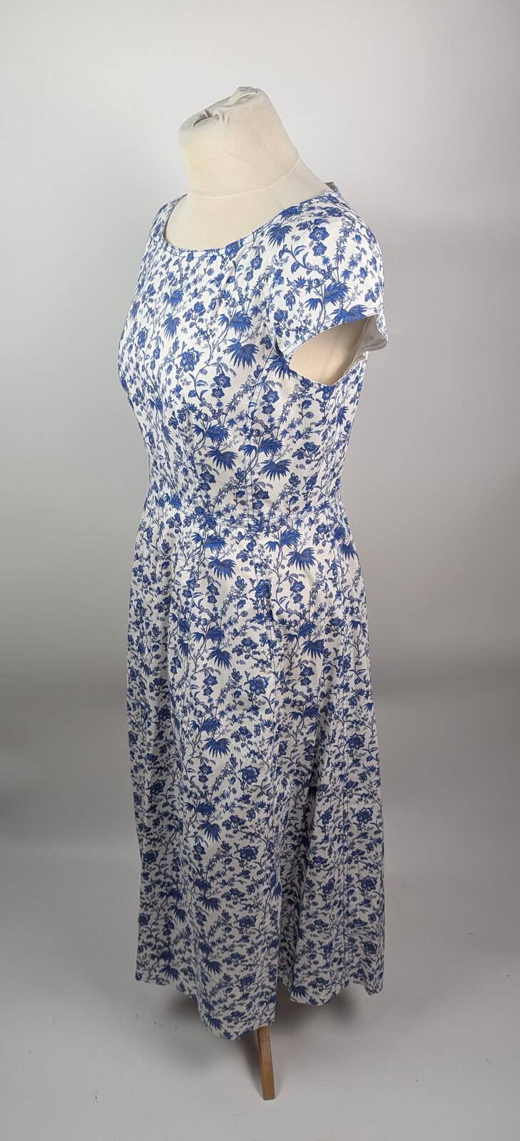 L.K.Bennett Glenda Cotton Blend Dress - Blue / White floral print Size UK 12