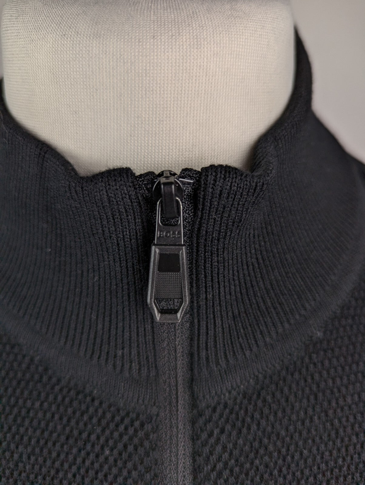 Boss Men's 1/4 Zip Neck Cotton Long Sleeve Jumper - Black