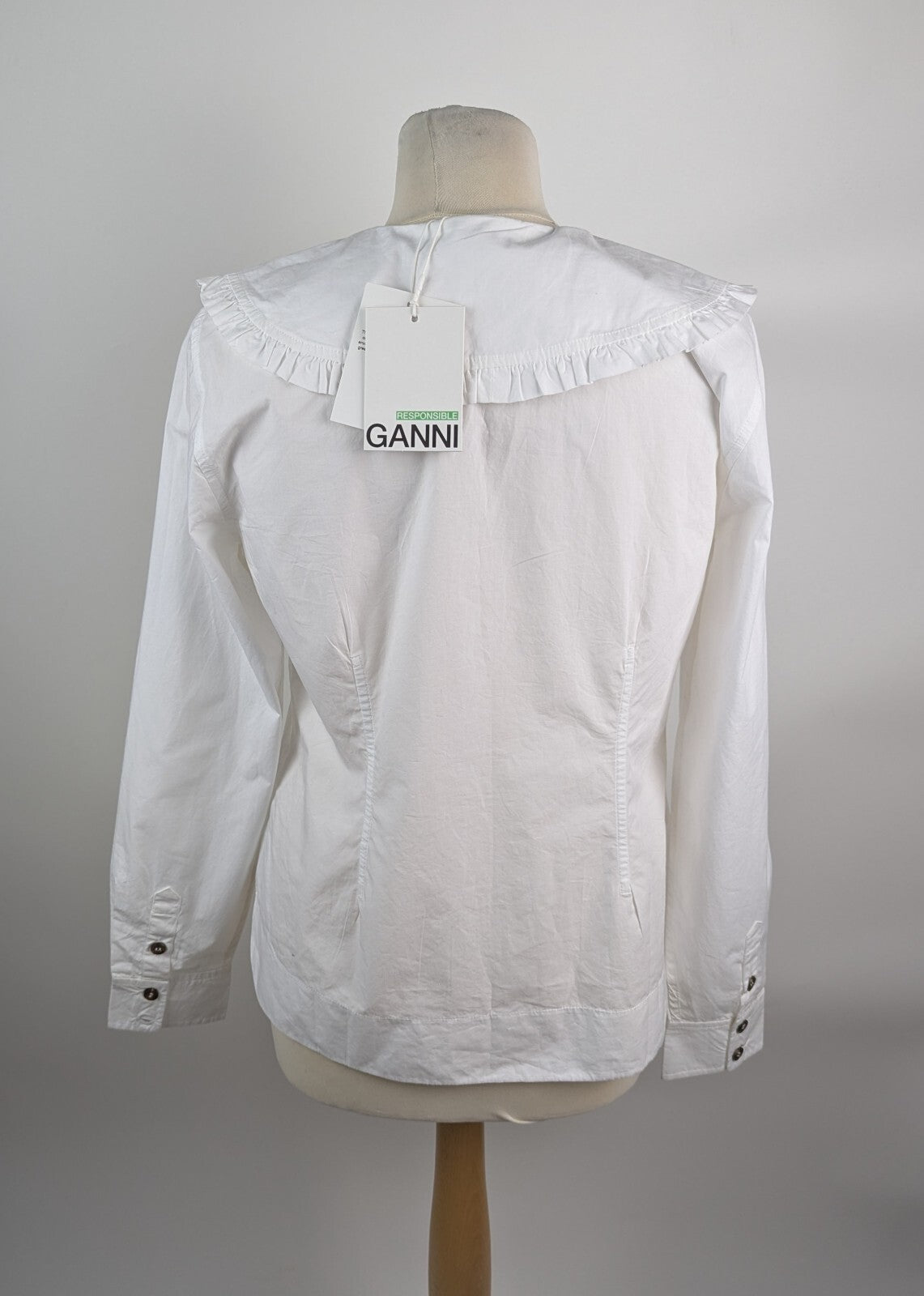 GANNI Cotton Poplin V-Neck Shirt - White