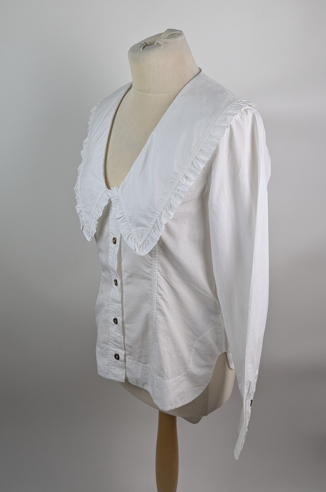 GANNI Cotton Poplin V-Neck Shirt - White