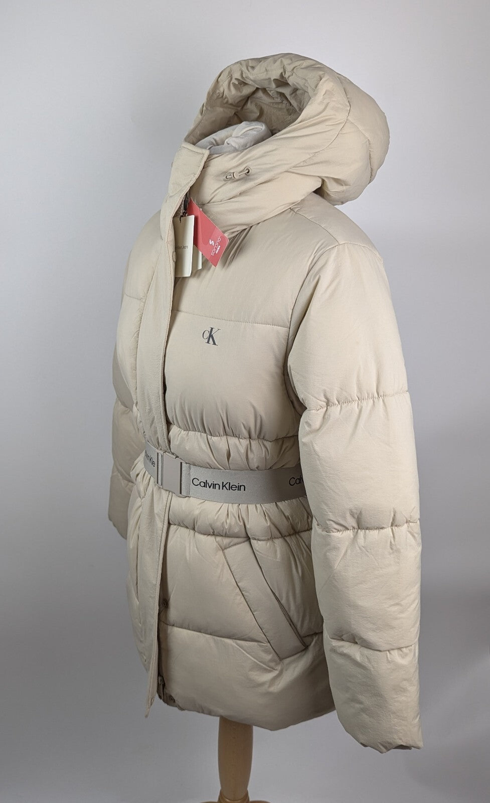 Calvin Klein Jeans Women's Belted Medium Puffer Jacket - Cream