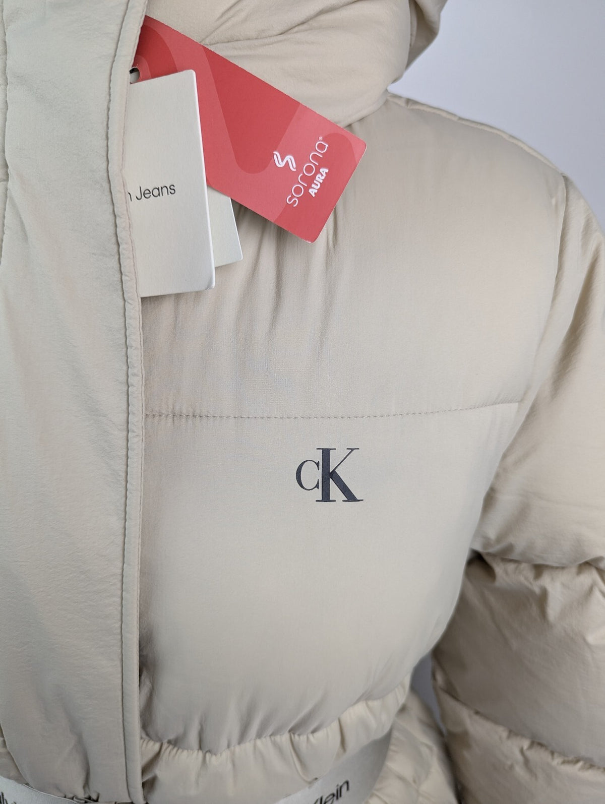 Calvin Klein Jeans Women's Belted Medium Puffer Jacket - Cream