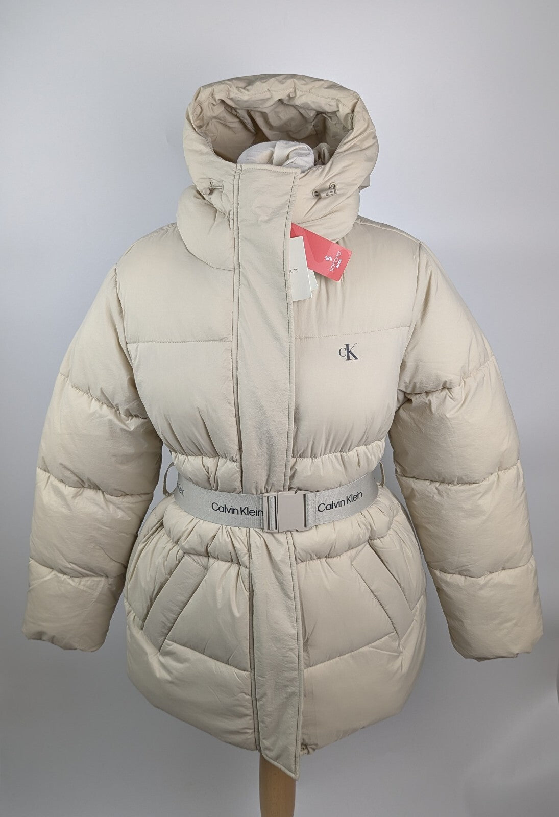Calvin Klein Jeans Women's Belted Medium Puffer Jacket - Cream