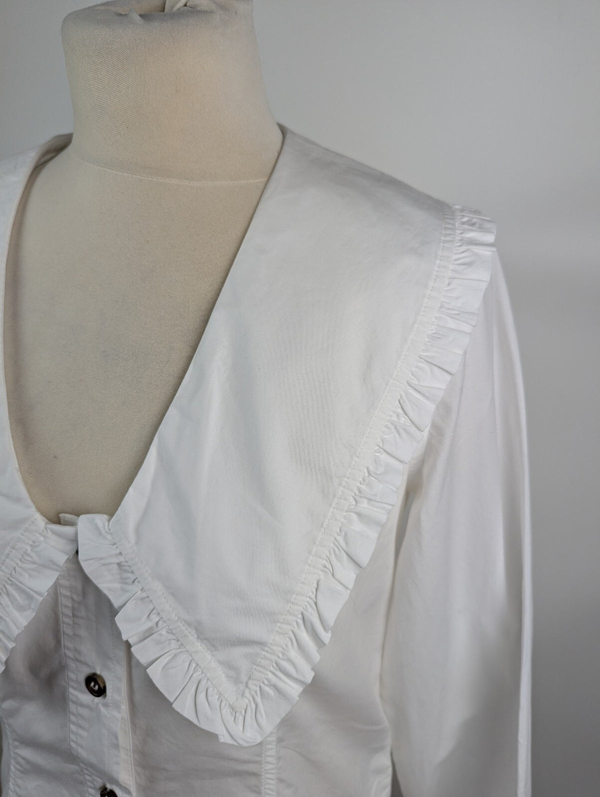 GANNI Cotton Poplin V-Neck Shirt - White
