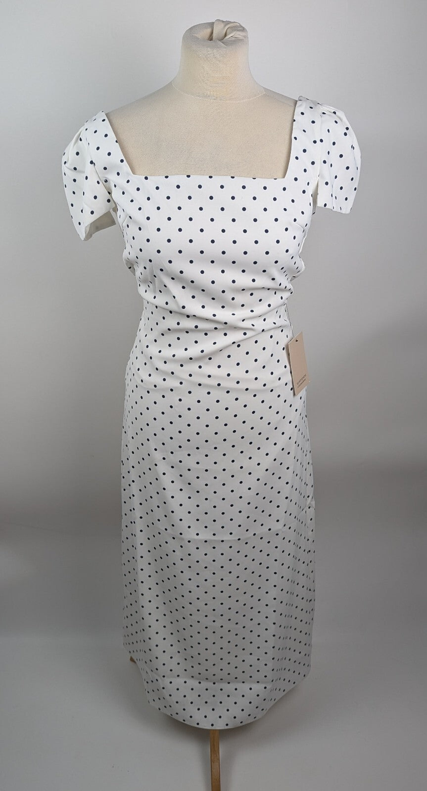 Odd Muse Square Neck Slip Midi Dress - White / Black polka dot