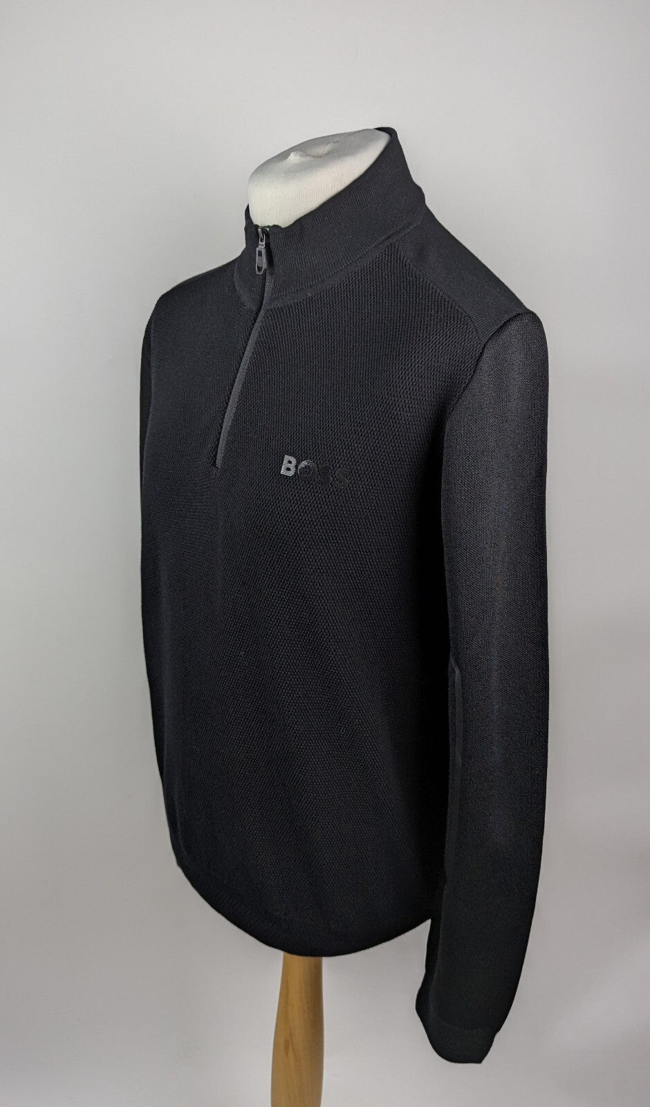 Boss Men's 1/4 Zip Neck Cotton Long Sleeve Jumper - Black