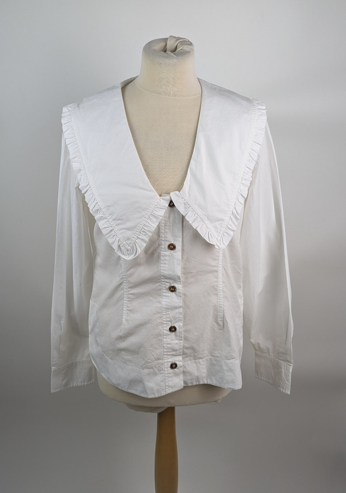 GANNI Cotton Poplin V-Neck Shirt - White