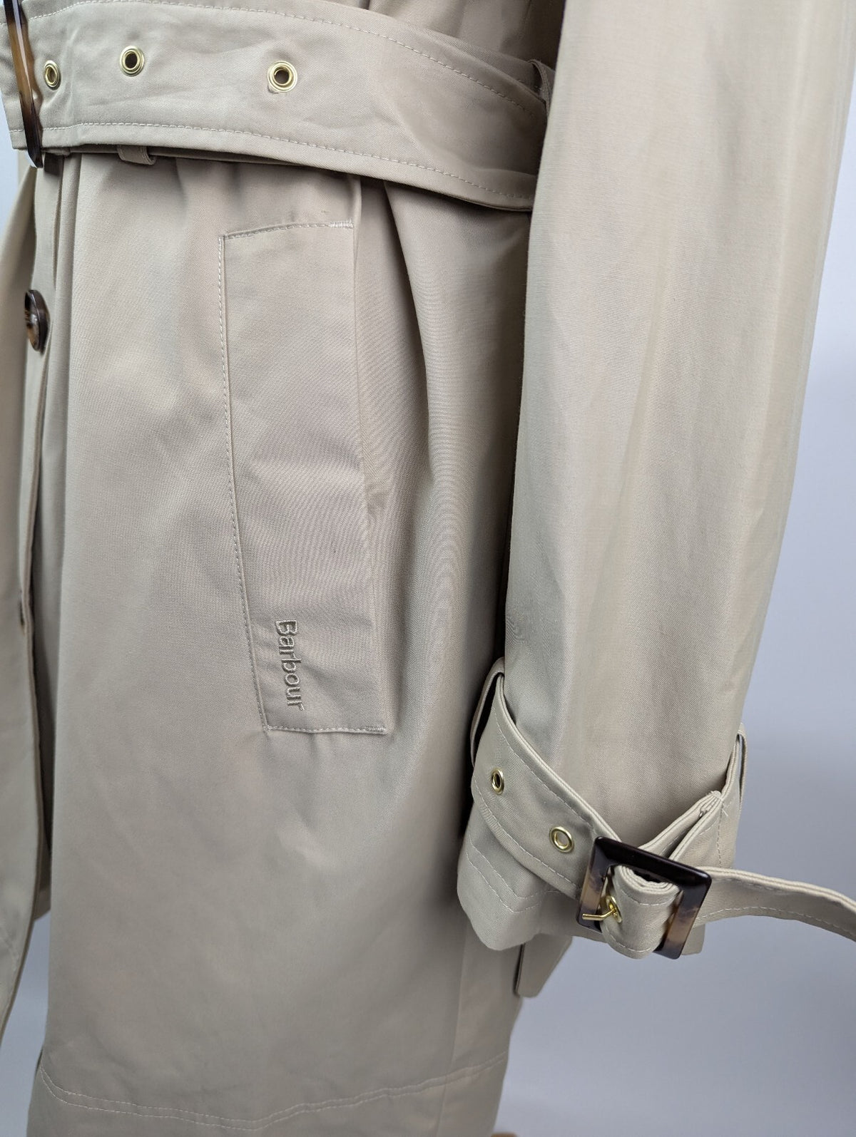 Barbour Womens Maia Showerproof Long Sleeve Trench Coat- Light sand