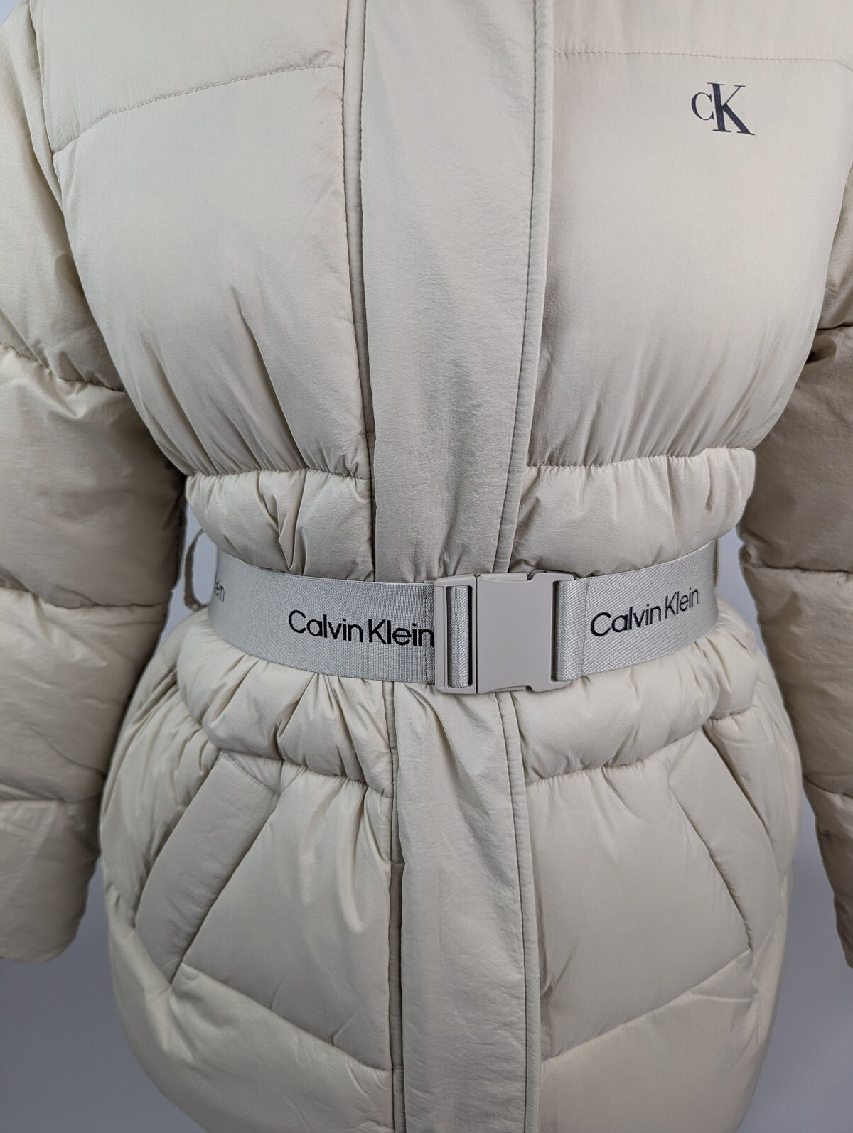 Calvin Klein Jeans Women's Belted Medium Puffer Jacket - Cream