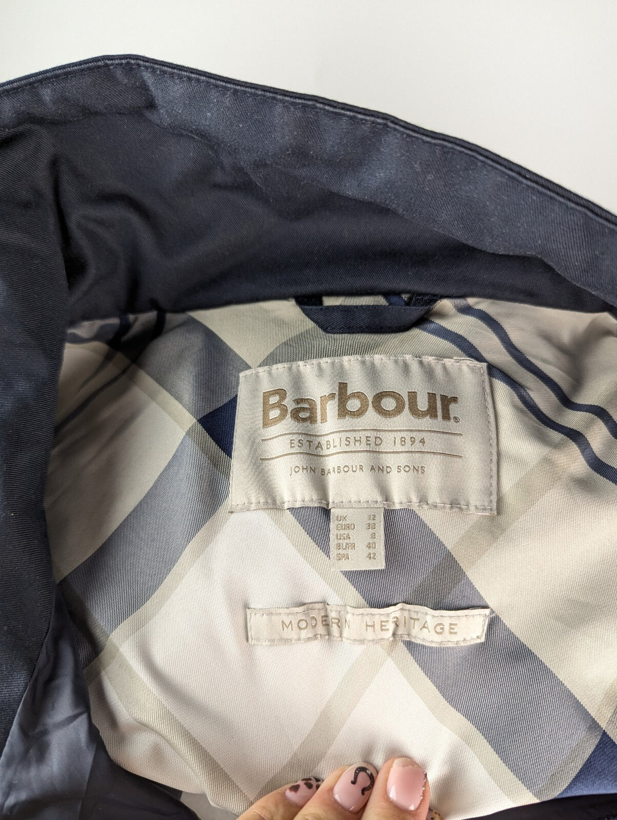 Barbour Womens Bronwyn Gingham Showerproof Jacket in Navy Size UK 12 Medium