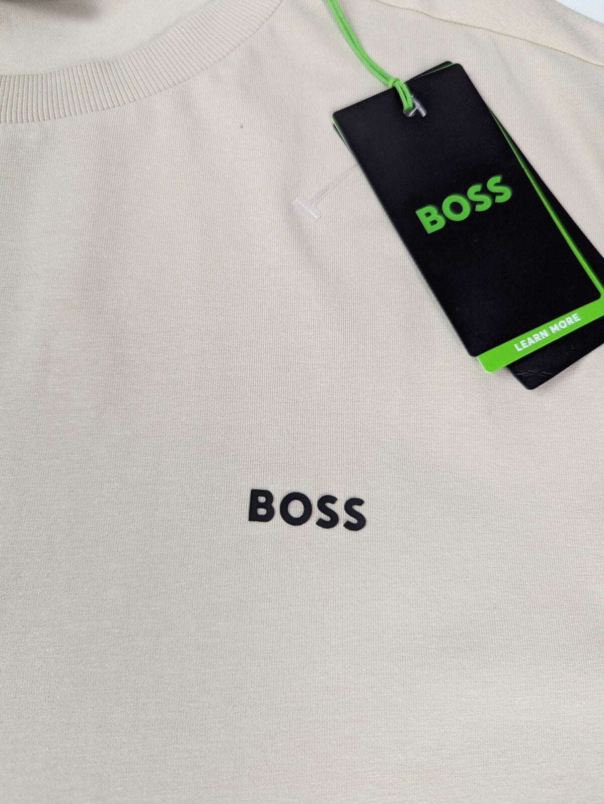 Boss Mens T-Shirt Logo Design Stretch Cotton - Light beige