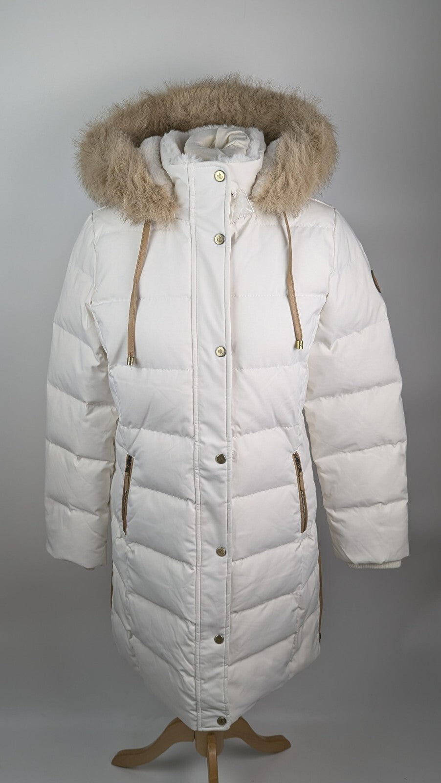 Lauren Ralph Lauren Womens Duck Down Hood Puffer Jacket - White