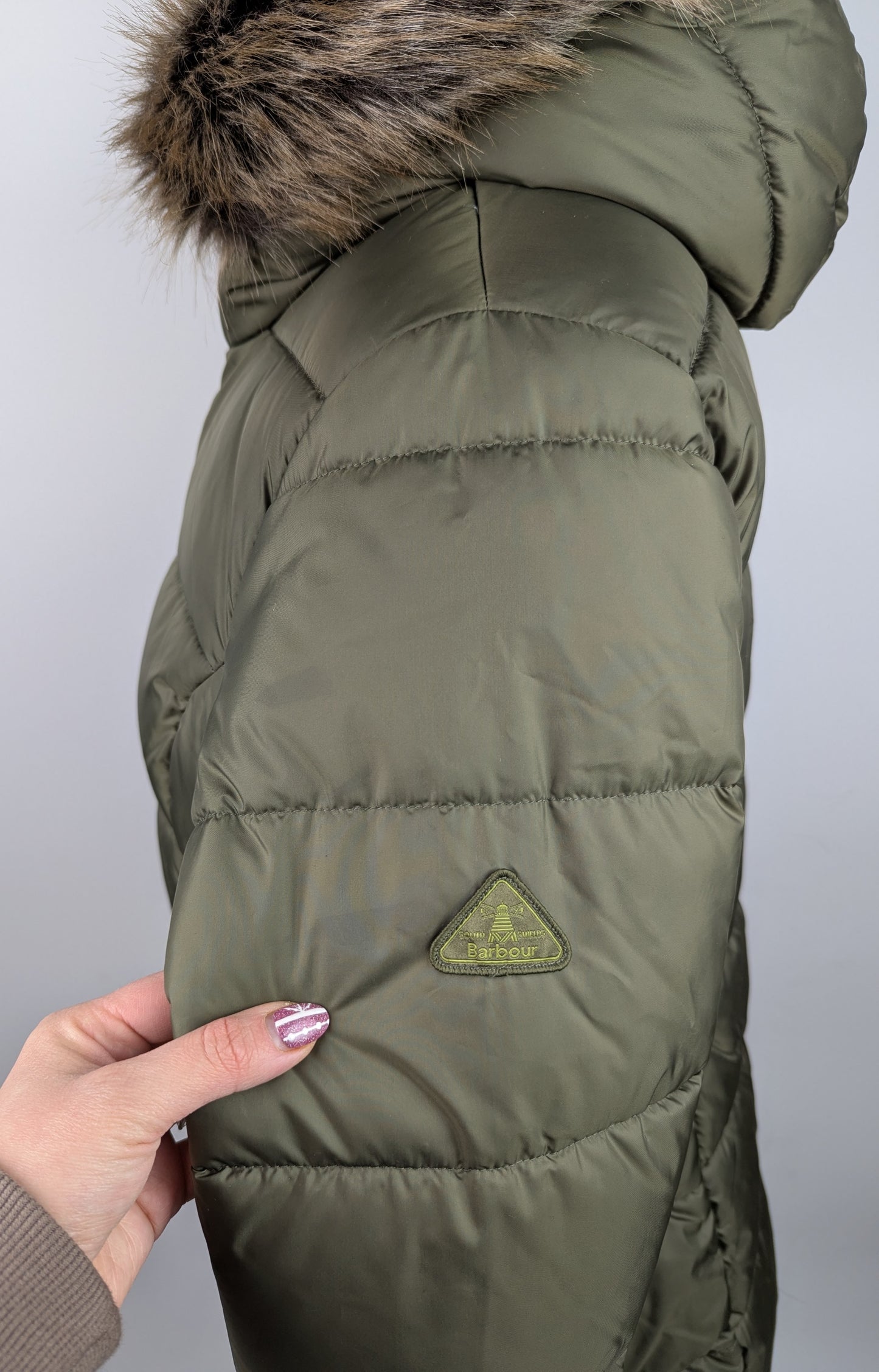Barbour Women's Midhurst Quilted Faux Fur Hood Short Puffer Jacket - Green